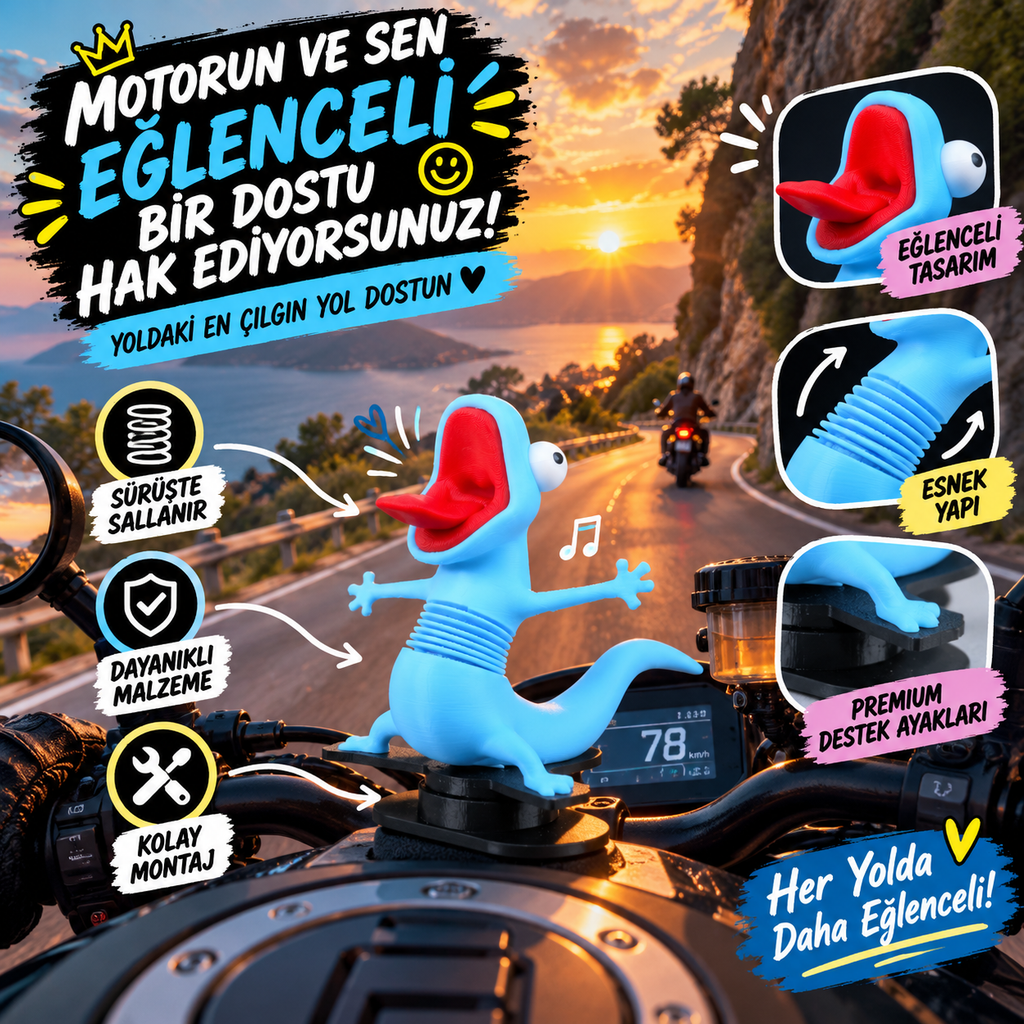 Tom the Lizard Kertenkele Tom Motosiklet Süsü, Motor Üstü Aksesuar, Hoppers Hoplayanlar Viral Lizard Meme Dekoratif Figür Oyuncak