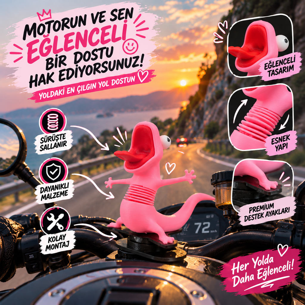 Tom the Lizard Kertenkele Tom Motosiklet Süsü, Motor Üstü Aksesuar, Hoppers Hoplayanlar Viral Lizard Meme Dekoratif Figür Oyuncak